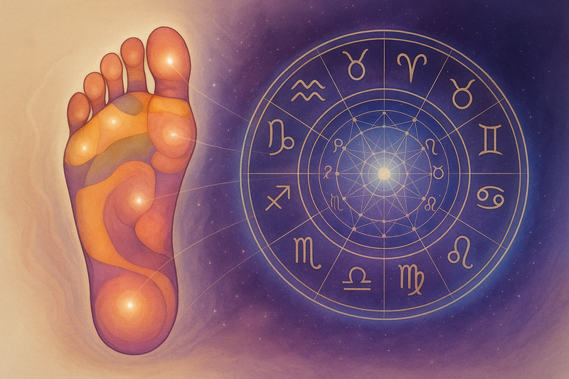 Piede e ruota zodiacale che si incontrano